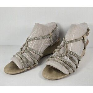 Kelly and Katie Womens Rhinestone Shimmer Wedge Strappy Sandals Size 9